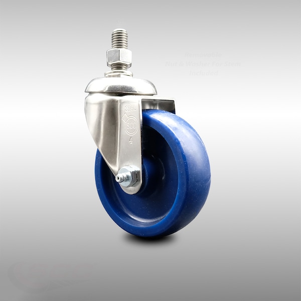 4 Inch 316SS Solid Polyurethane Wheel Swivel 1/2 Inch Threaded Stem Caster SCC